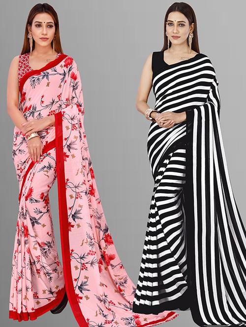 pack of 2 women printed sarees with blouse - 21415356 - Very Small Image - 1