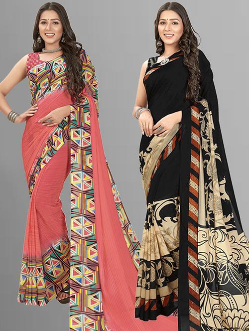 women pack of 2 casual wear sarees with blouse - 21415358 - Very Small Image - 1