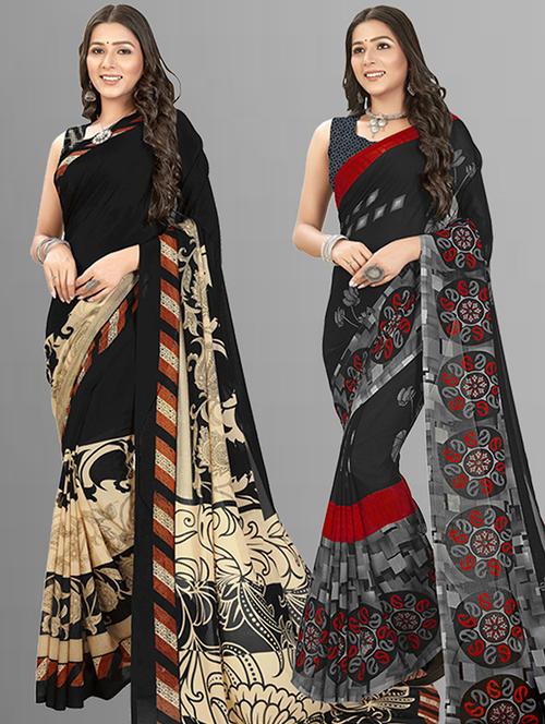 pack of 2 printed casual wear sarees with blouse - 21415359 - Very Small Image - 1