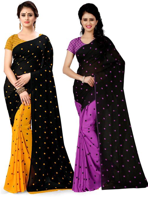 pack of 2 printed sarees with blouse - 21415387 - Very Small Image - 1