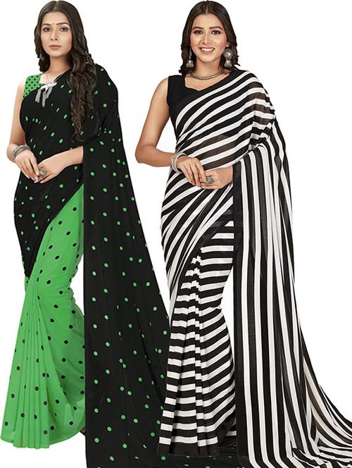 pack of 2 printed casual wear sarees with blouse - 21415394 - Very Small Image - 1