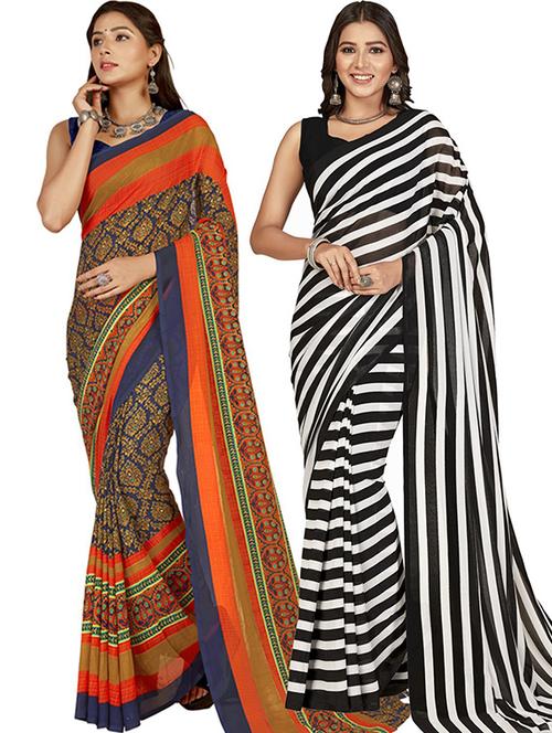 pack of 2 printed sarees with blouse - 21415395 - Very Small Image - 1