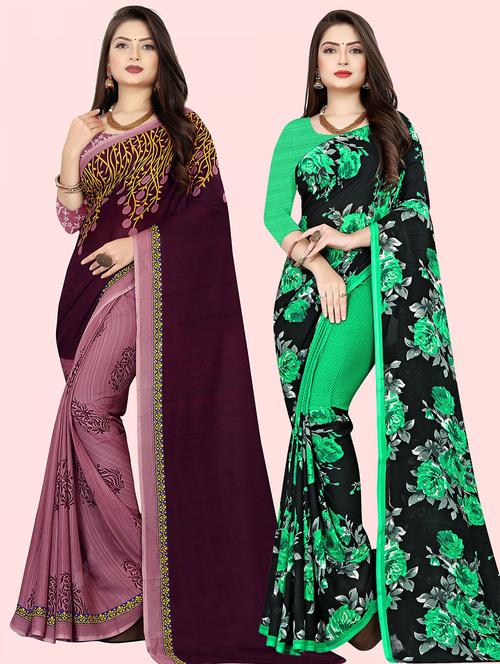 women pack of 2 casual wear sarees with blouse - 21415396 - Very Small Image - 1