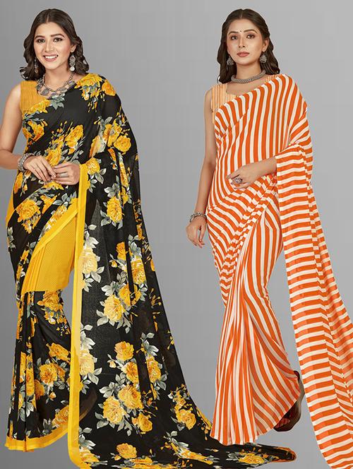 women pack of 2 casual wear sarees with blouse - 21415402 - Very Small Image - 1
