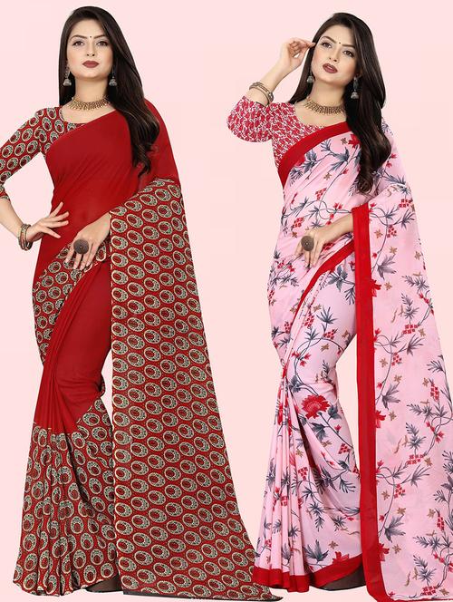 women pack of 2 casual wear sarees with blouse - 21415404 - Very Small Image - 1