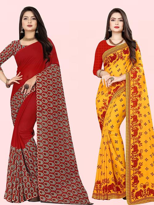 pack of 2 printed casual wear sarees with blouse - 21415409 - Very Small Image - 1