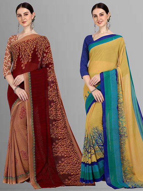 pack of 2 casual wear combo sarees with blouse - 21415412 - Very Small Image - 1