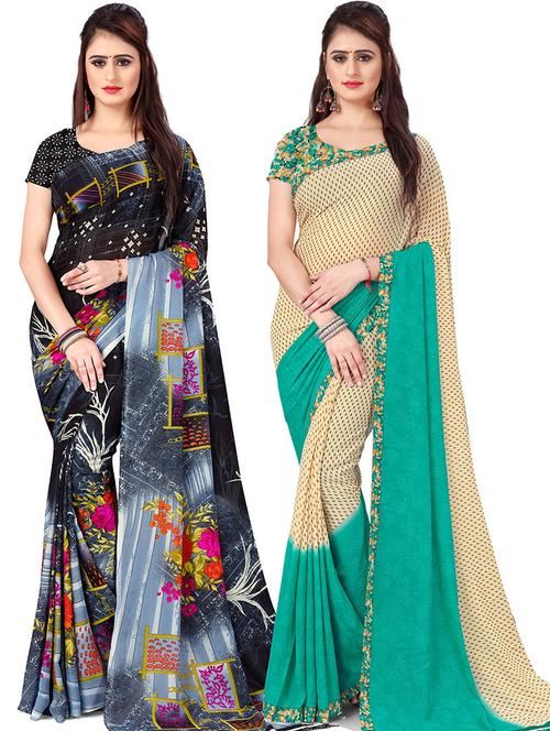 pack of 2  printed casual wear saree with blouse - 21415414 - Very Small Image - 1