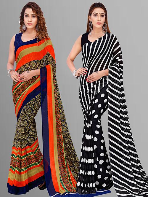 pack of 2 printed casual wear sarees with blouse - 21415422 - Very Small Image - 1