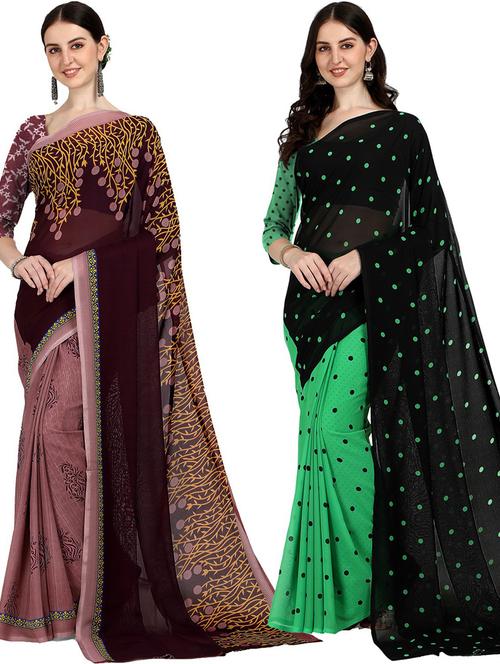 pack of 2 casual wear combo sarees with blouse - 21415432 - Very Small Image - 1