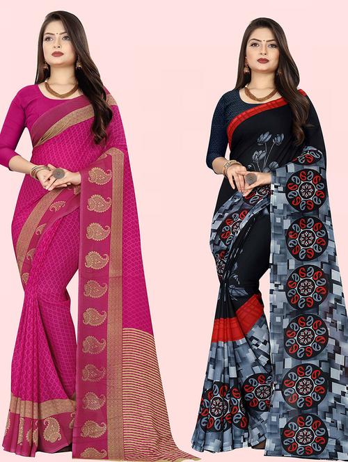 women pack of 2 casual wear sarees with blouse - 21415440 - Very Small Image - 1