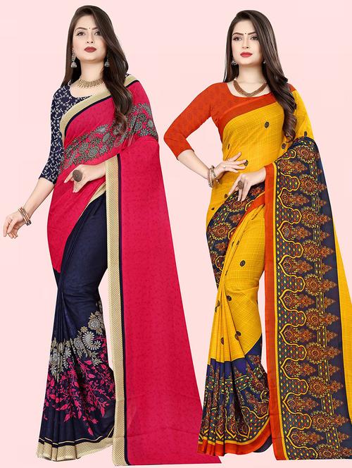 pack of 2 casual wear combo sarees with blouse - 21415443 - Very Small Image - 1