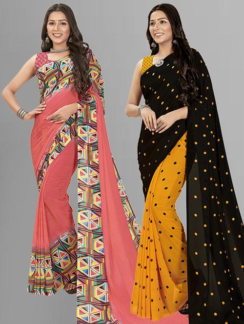 women pack of 2 casual wear sarees with blouse - 21415446 - Very Small Image - 1