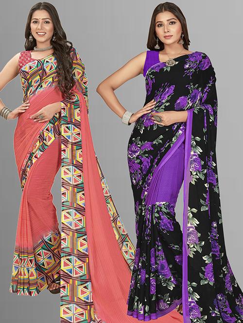 women pack of 2 casual wear sarees with blouse - 21415448 - Very Small Image - 1