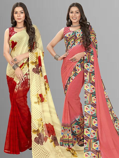 pack of 2 casual wear combo sarees with blouse - 21415453 - Very Small Image - 1