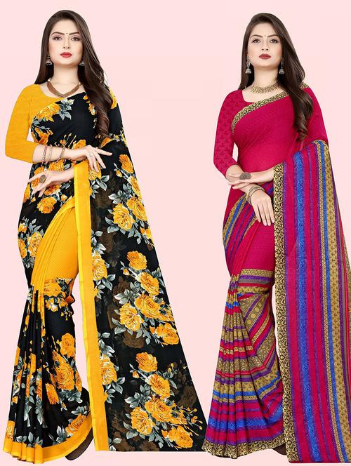 women pack of 2 casual wear sarees with blouse - 21415454 - Very Small Image - 1