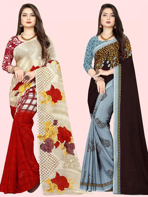 pack of 2 casual wear combo sarees with blouse - 21415459 - Very Small Image - 1