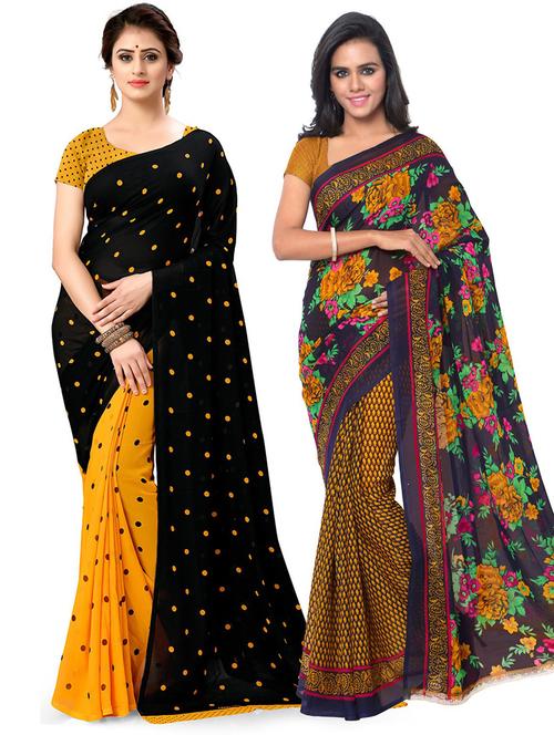 pack of 2 casual wear combo sarees with blouse - 21415460 - Very Small Image - 1