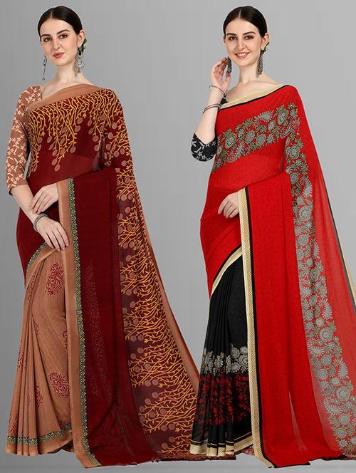 women pack of 2 casual wear sarees with blouse - 21415463 - Very Small Image - 1
