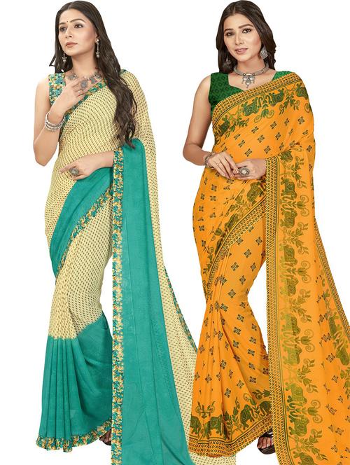 women pack of 2 casual wear sarees with blouse - 21415464 - Very Small Image - 1