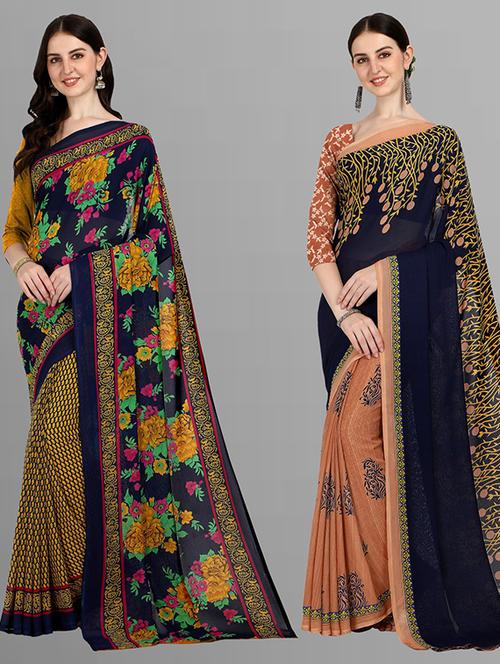 women pack of 2 casual wear sarees with blouse - 21415467 - Very Small Image - 1