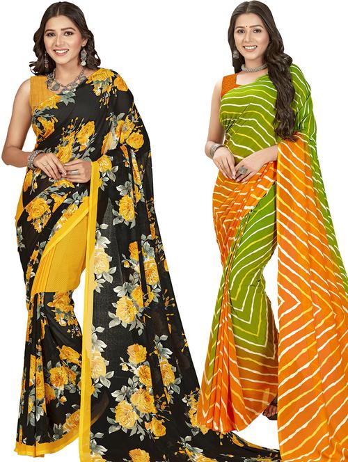 pack of 2 casual wear combo sarees with blouse - 21415468 - Very Small Image - 1