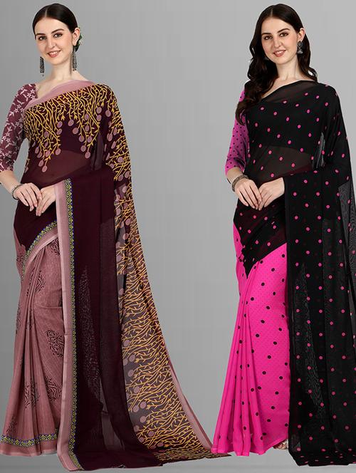 pack of 2 printed casual wear sarees with blouse - 21415471 - Very Small Image - 1