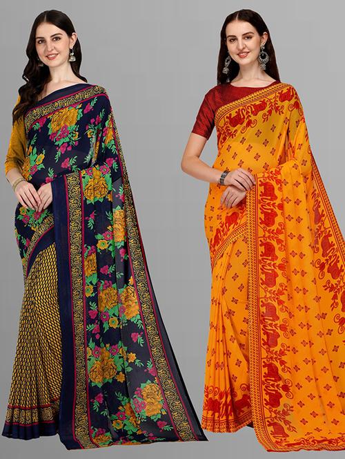 pack of 2 printed sarees with blouse - 21415472 - Very Small Image - 1