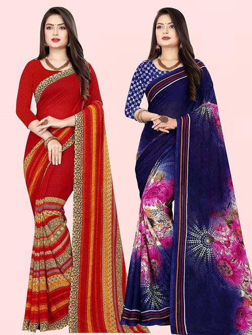 pack of 2 printed sarees with blouse - 21415475 - Very Small Image - 1