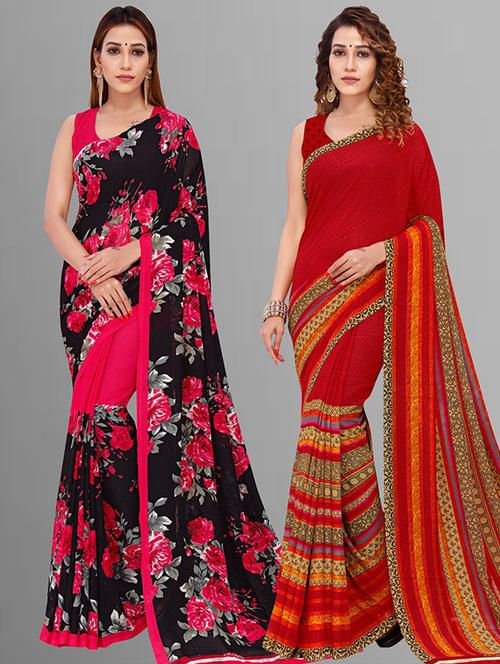 pack of 2 casual wear combo sarees with blouse - 21415476 - Very Small Image - 1