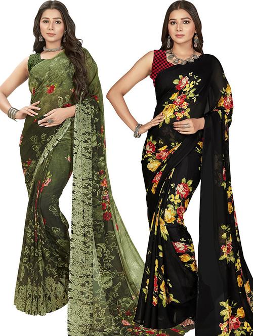 women pack of 2 printed casual sarees with blouse - 21415478 - Very Small Image - 1