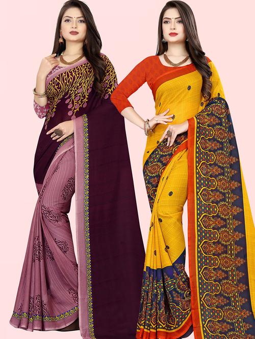 pack of 2 casual wear combo sarees with blouse - 21415479 - Very Small Image - 1