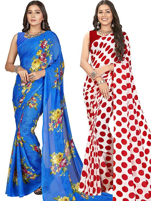 pack of 2 printed sarees with blouse - 21415480 - Very Small Image - 1