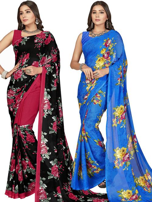 pack of 2 casual wear combo sarees with blouse - 21415488 - Very Small Image - 1