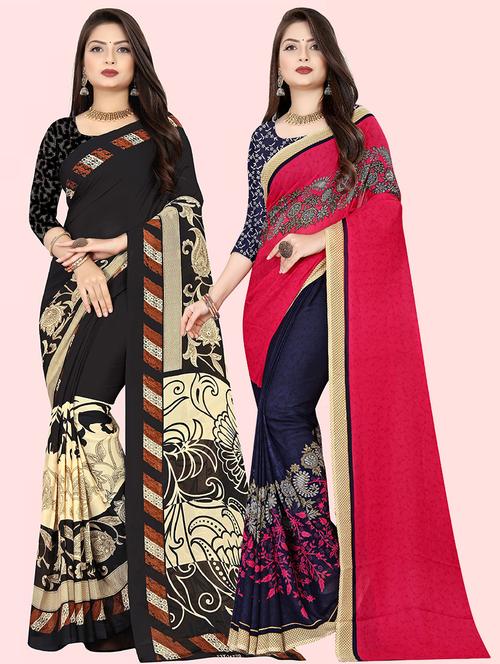 pack of 2 printed casual wear sarees with blouse - 21415489 - Very Small Image - 1