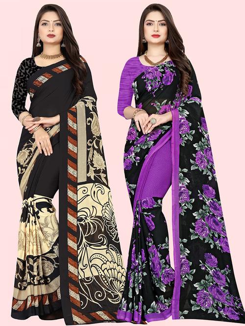 women pack of 2 casual wear sarees with blouse - 21415490 - Very Small Image - 1