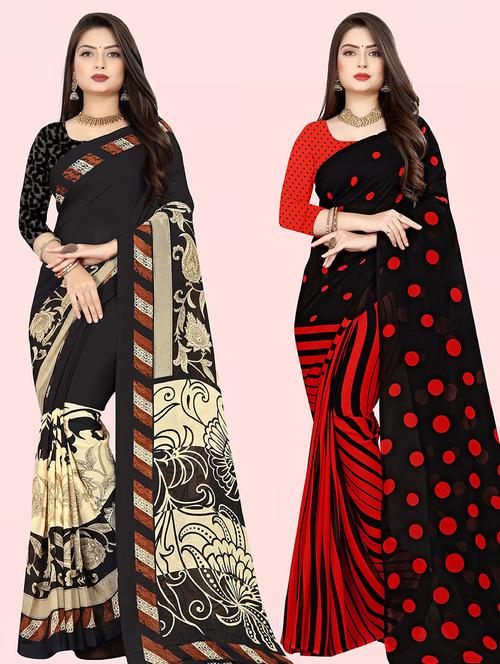 pack of 2 casual wear combo sarees with blouse - 21415492 - Very Small Image - 1