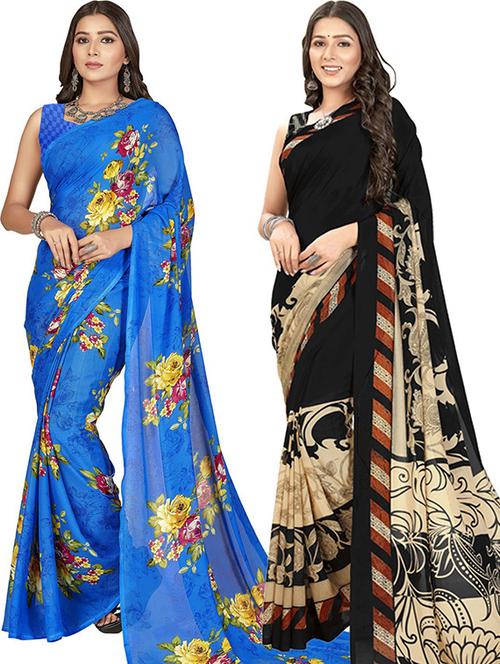 pack of 2 women printed sarees with blouse - 21415494 - Very Small Image - 1