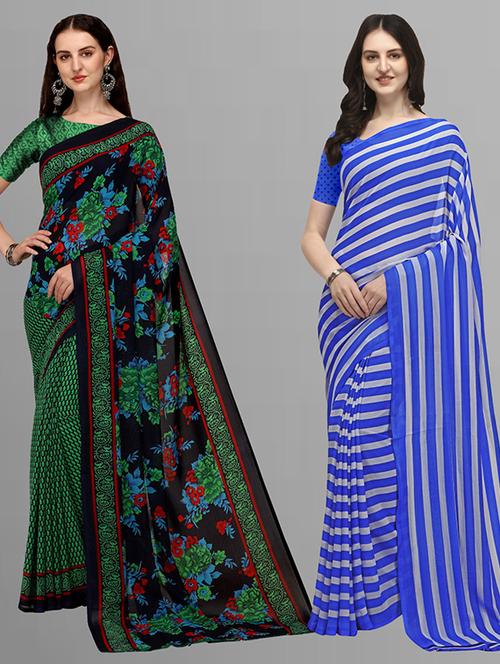 women pack of 2 printed casual sarees with blouse - 21415497 - Very Small Image - 1