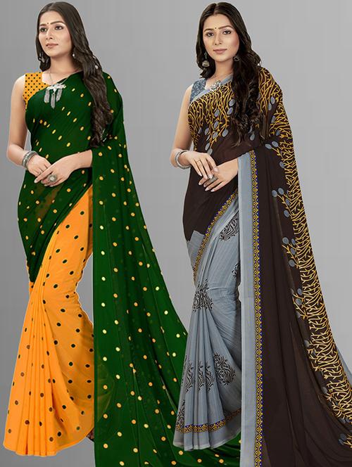 pack of 2 printed casual wear sarees with blouse - 21415500 - Very Small Image - 1