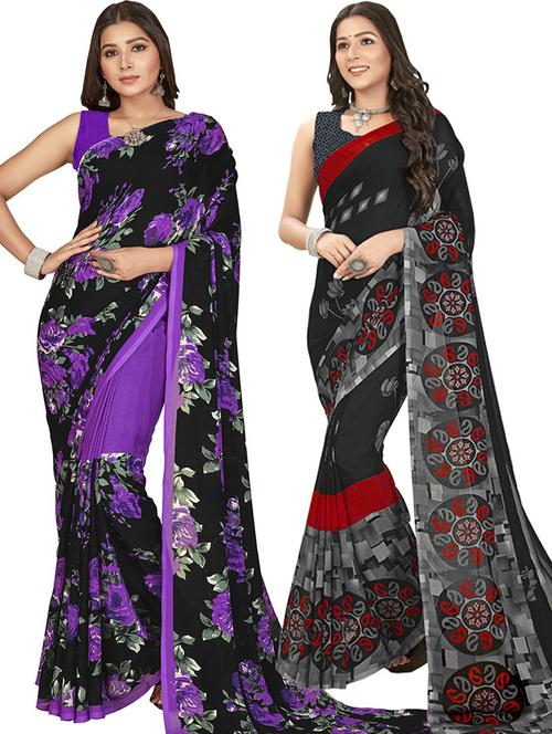 pack of 2 printed casual wear sarees with blouse - 21415502 - Very Small Image - 1