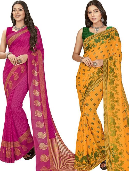 pack of 2 printed casual wear sarees with blouse - 21415504 - Very Small Image - 1