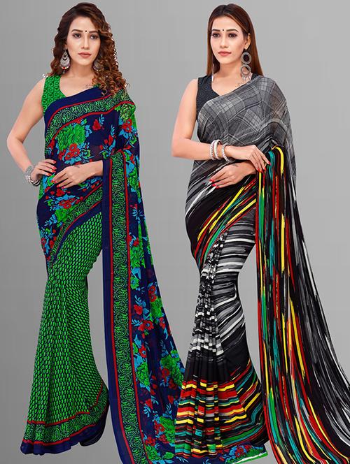 women pack of 2 casual wear sarees with blouse - 21415554 - Very Small Image - 1