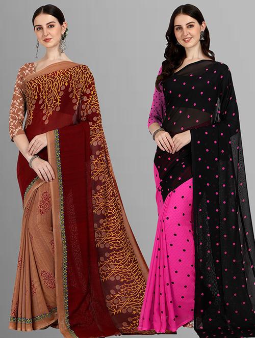 pack of 2 casual wear combo sarees with blouse - 21415572 - Very Small Image - 1