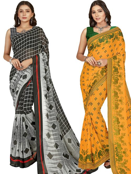 pack of 2 casual wear combo sarees with blouse - 21415575 - Very Small Image - 1
