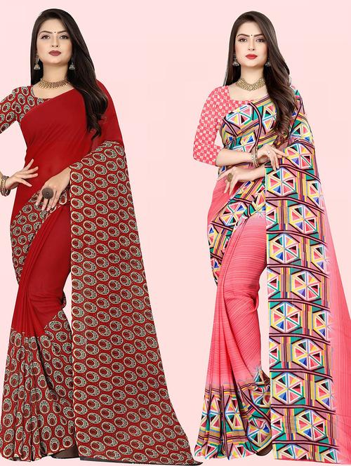 pack of 2 casual wear combo sarees with blouse - 21415623 - Very Small Image - 1