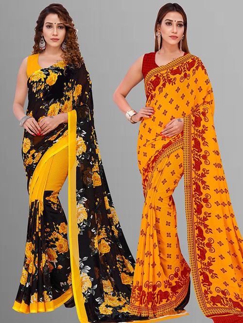 pack of 2 casual wear combo sarees with blouse - 21415626 - Very Small Image - 1