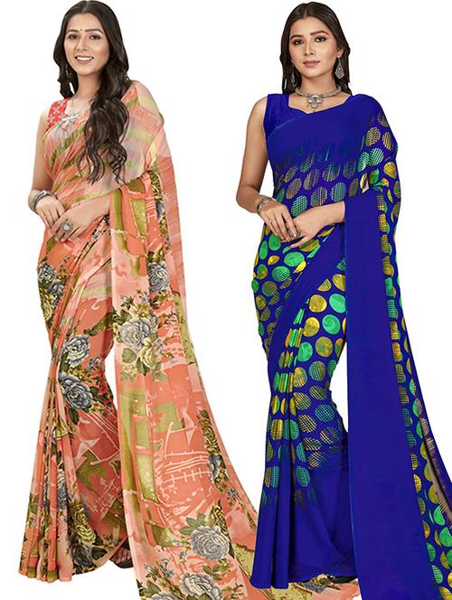 women pack of 2 casual wear sarees with blouse - 21415628 - Very Small Image - 1