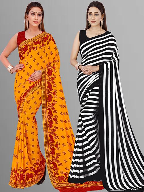 pack of 2 casual wear combo sarees with blouse - 21415631 - Very Small Image - 1