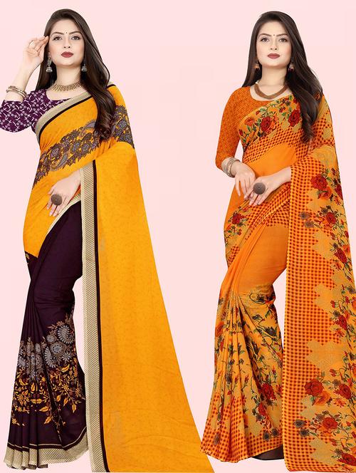 pack of 2 casual wear combo sarees with blouse - 21415633 - Very Small Image - 1